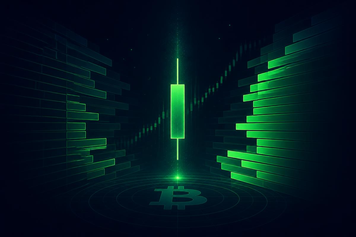 Abstract order book and candle illustration showing how the Bitcoin price is formed