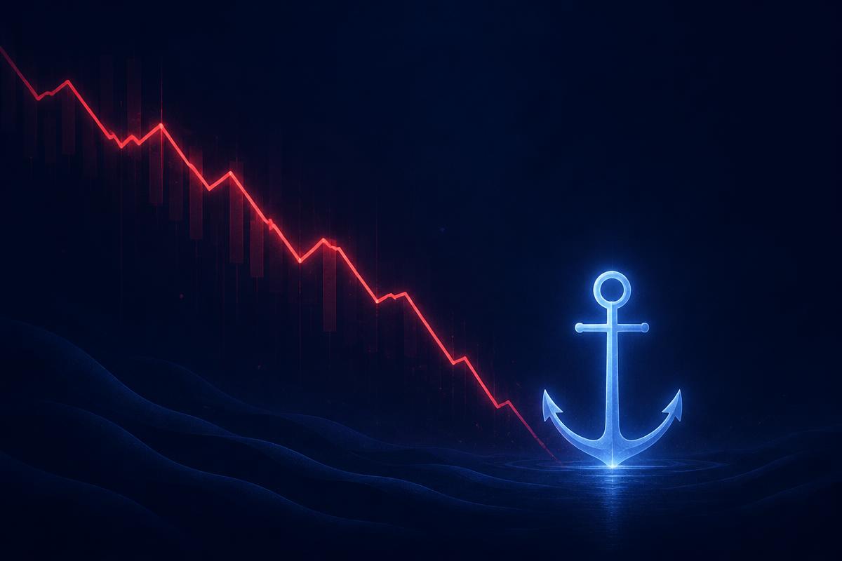 Abstract illustration of a falling market line beside a steady glowing anchor
