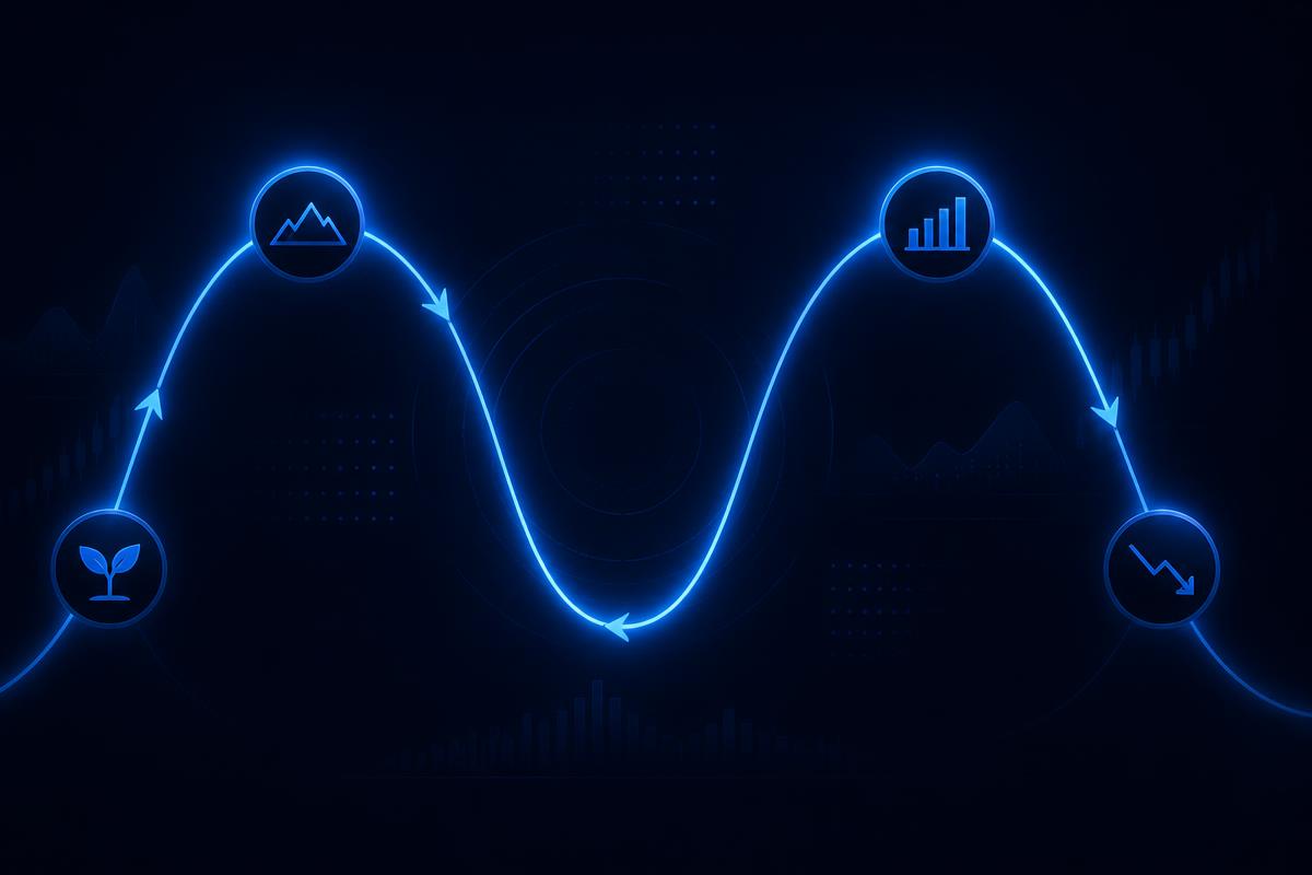 Abstract wave diagram showing the four phases of a crypto market cycle